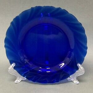 Vereco Cobalt Blue Salad Glass Plate Swirl 7 5/8"